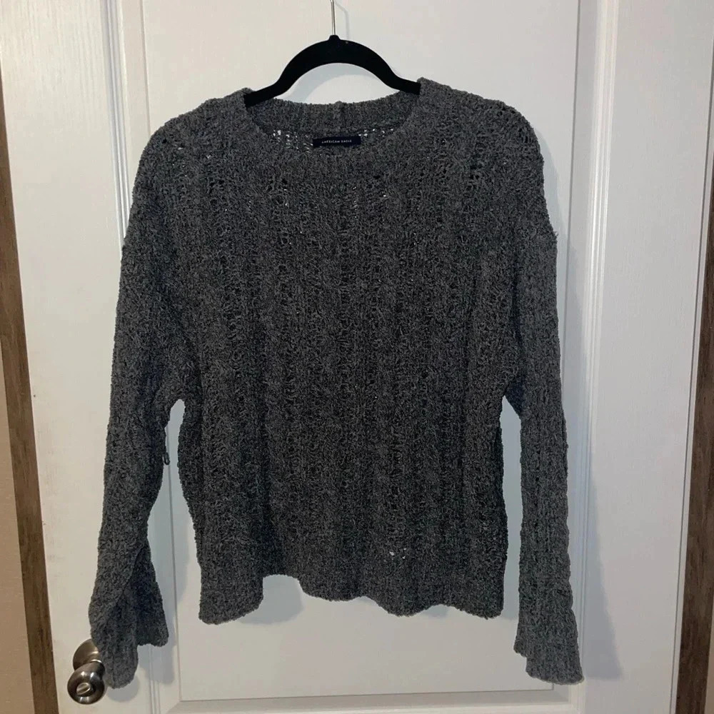 American eagle blueish/ grey chenille oversized‎ cropped sweater